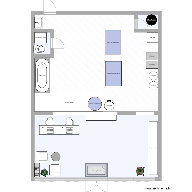 Salon de toilettage. Plan de 4 pièces et 117 m2