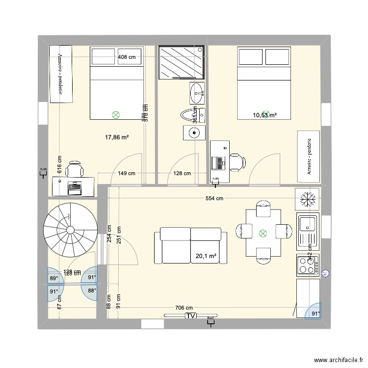 Nouveau plan Alpha. Plan de 3 pièces et 49 m2