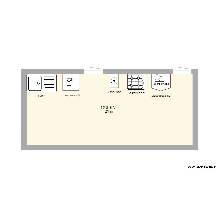 inendie. Plan de 1 pièce et 21 m2