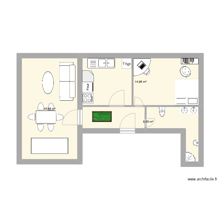 COURS. Plan de 3 pièces et 39 m2