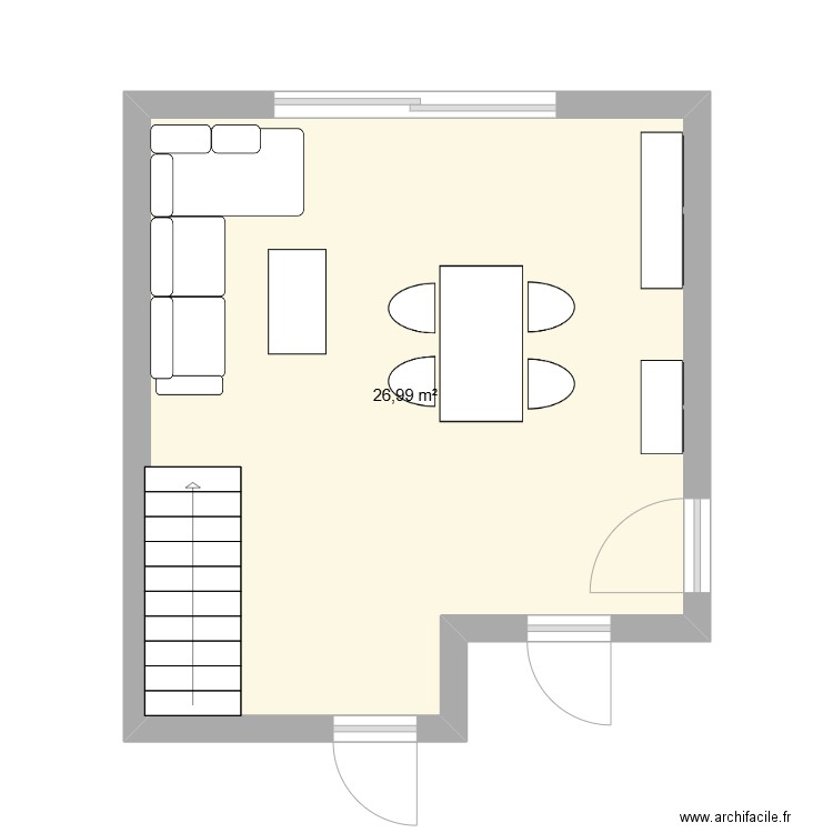 Salon. Plan de 1 pièce et 27 m2