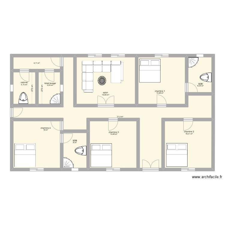 maison perso. Plan de 11 pièces et 142 m2