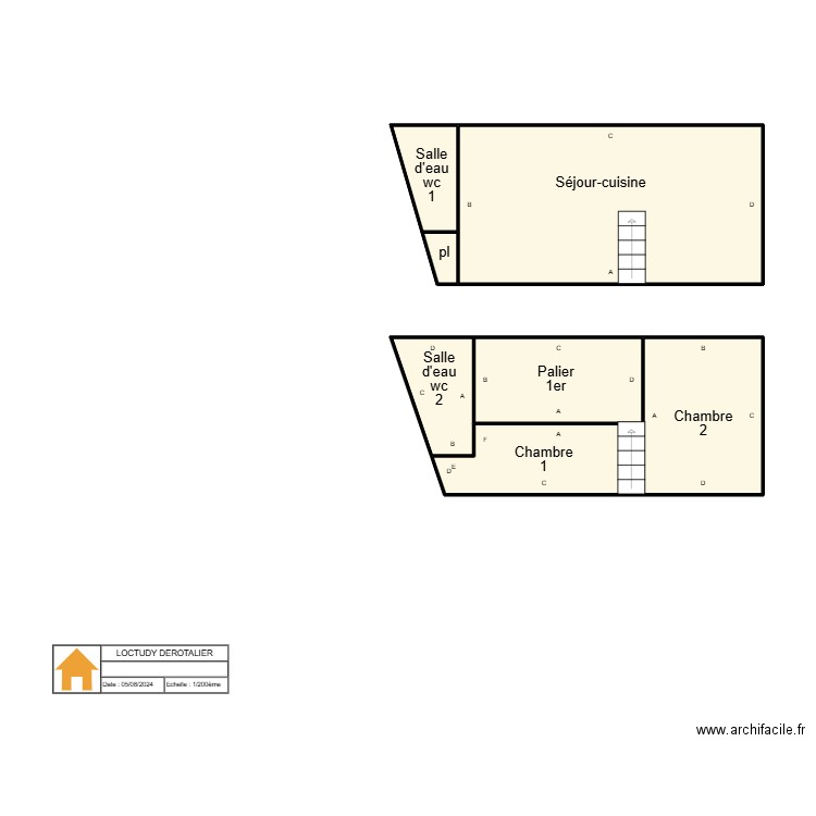 LOCTUDY DEROTALIER. Plan de 6 pièces et 38 m2