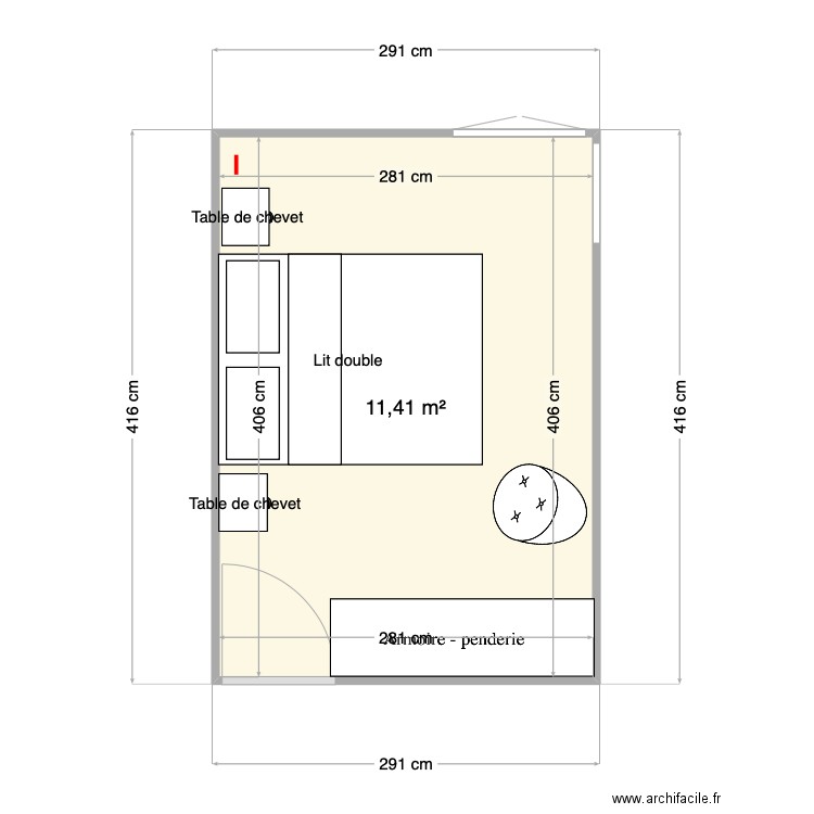 CHAMBRE Bas Nogent. Plan de 1 pièce et 11 m2