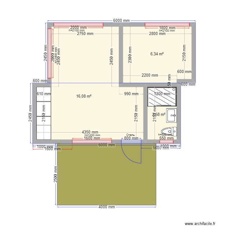 Яншино 2. Plan de 4 pièces et 34 m2