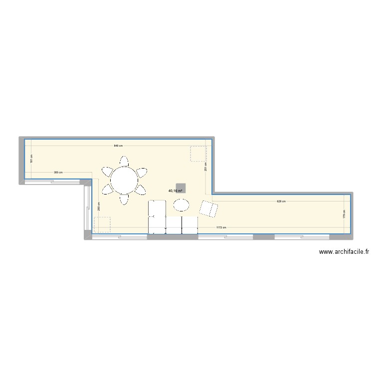 terrasse 5 ter. Plan de 1 pièce et 40 m2