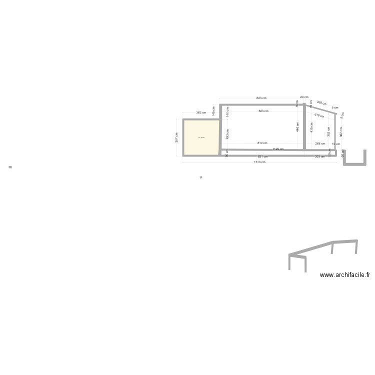 PLAN DE COUPE AVEC PISCINE. Plan de 1 pièce et 12 m2