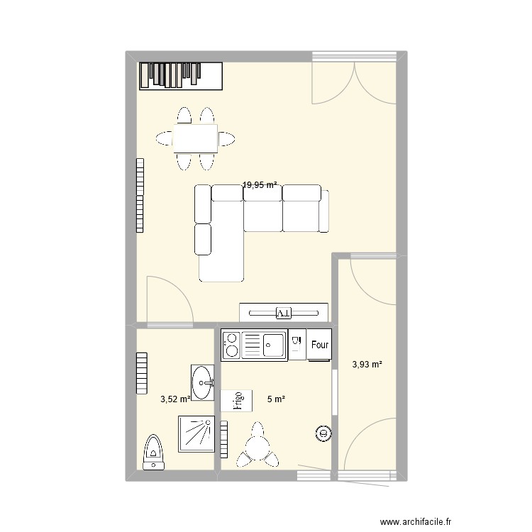 plan d'un hlm. Plan de 4 pièces et 32 m2