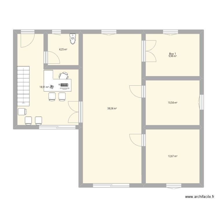 grange. Plan de 6 pièces et 94 m2