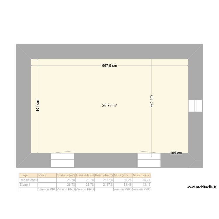 PLAN MODIFIE AVEC METRE EXACT  ETAGE. Plan de 2 pièces et 54 m2