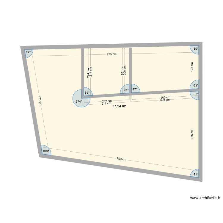 TERRASSE. Plan de 1 pièce et 38 m2