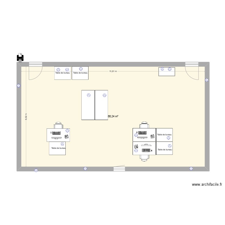 TDC. Plan de 1 pièce et 66 m2