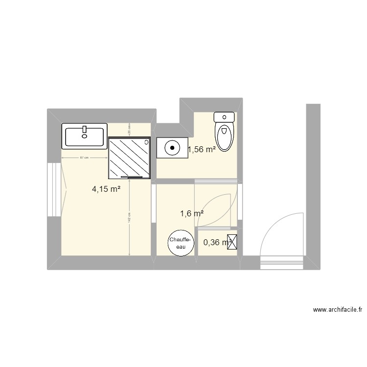 SDB. Plan de 4 pièces et 8 m2