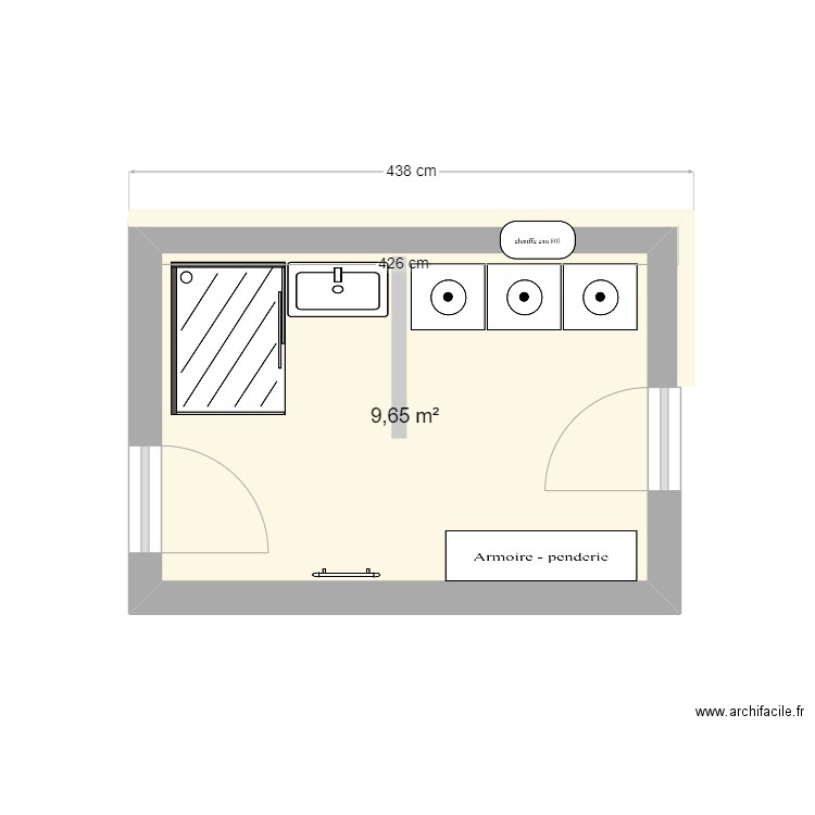 douche RDC. Plan de 1 pièce et 10 m2