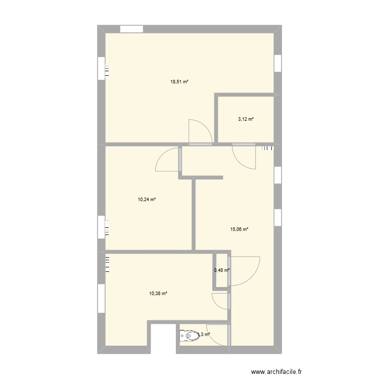 Place saint Bruno. Plan de 7 pièces et 59 m2