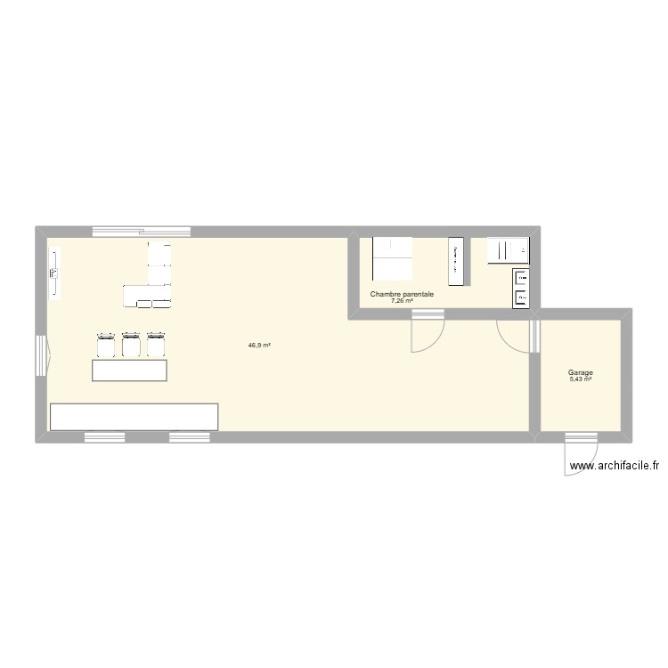 maison de la vieille. Plan de 3 pièces et 60 m2