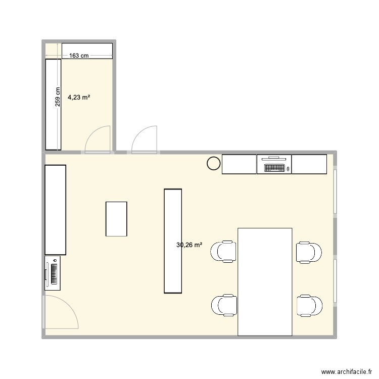 BUREAU. Plan de 2 pièces et 34 m2