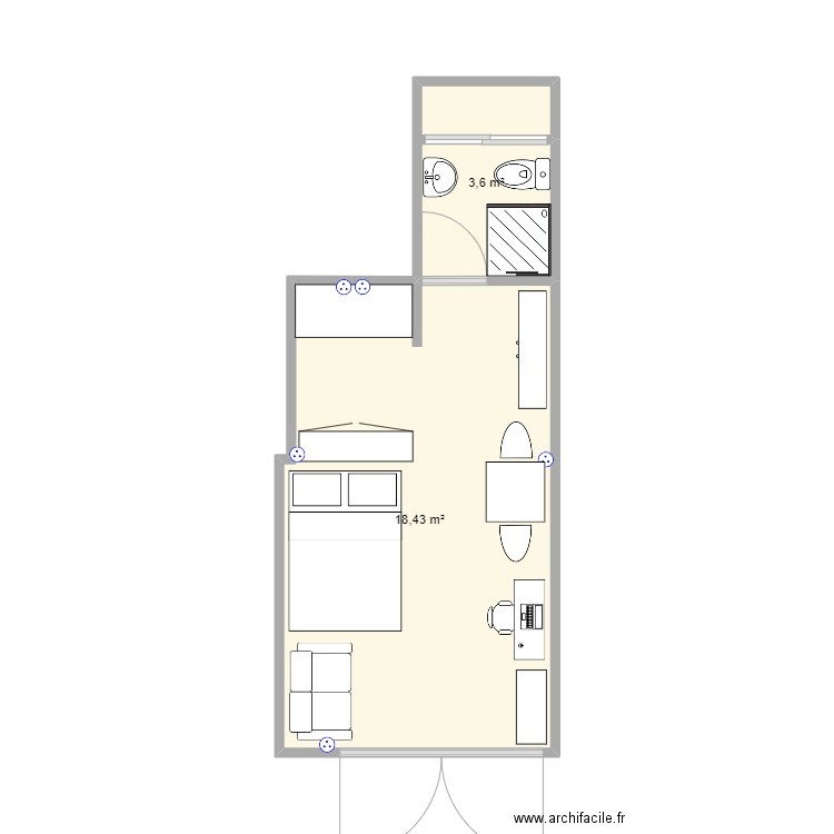 TAL Studio n°1. Plan de 2 pièces et 22 m2