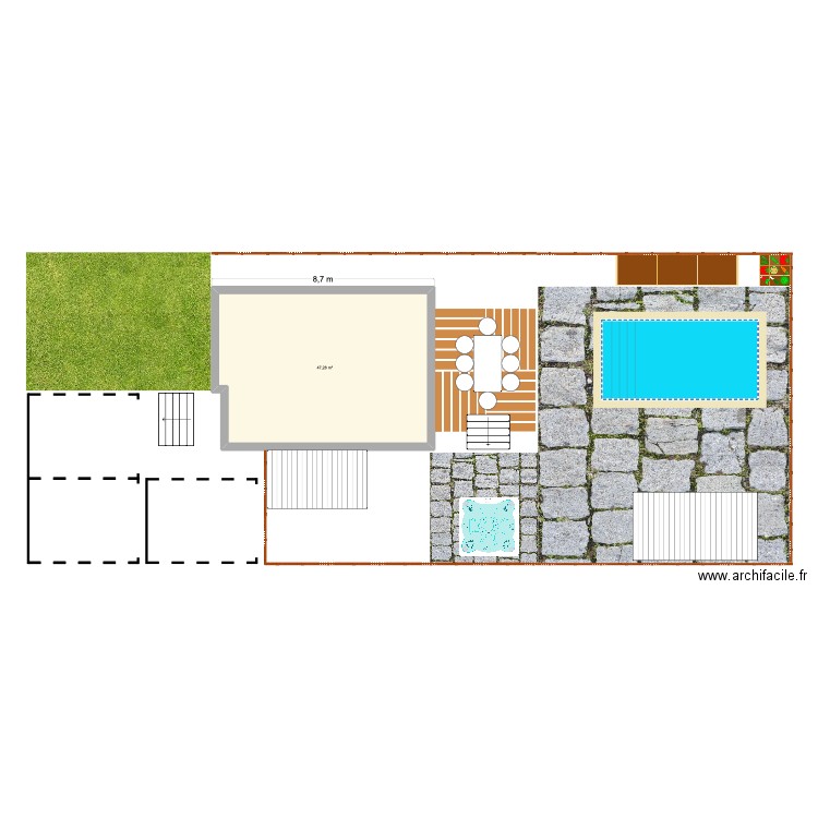 Cour. Plan de 1 pièce et 47 m2