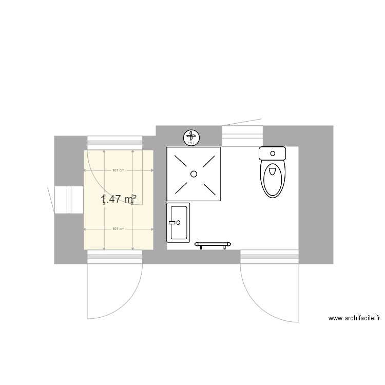 SDB2. Plan de 1 pièce et 1 m2