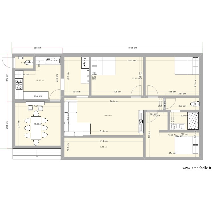 Maison Lobeau. Plan de 7 pièces et 99 m2