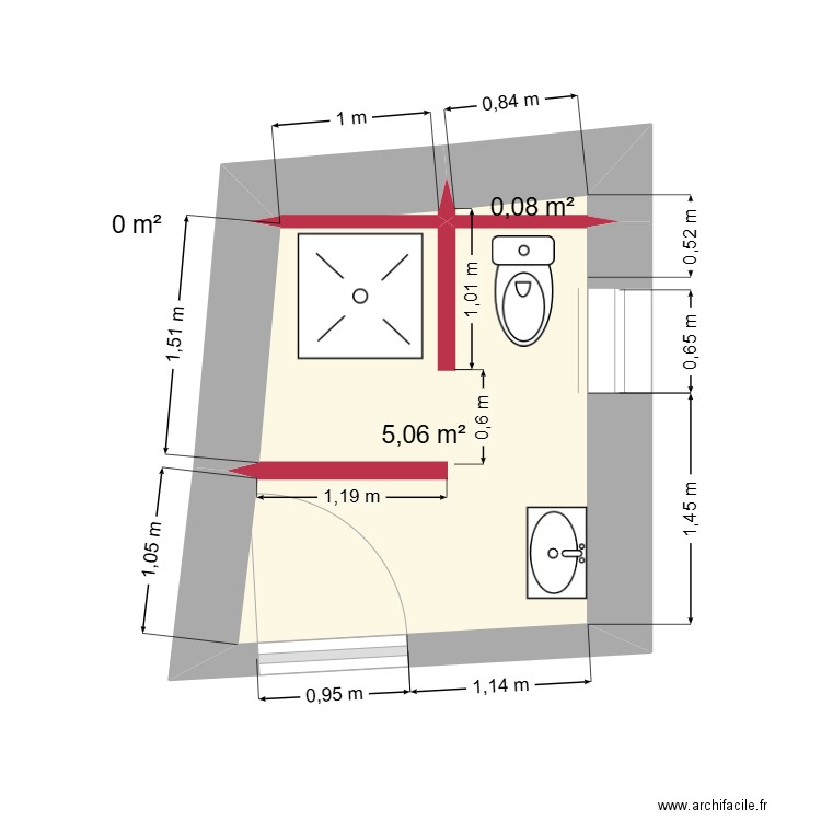 SALLE DE BAIN FIFI. Plan de 3 pièces et 5 m2