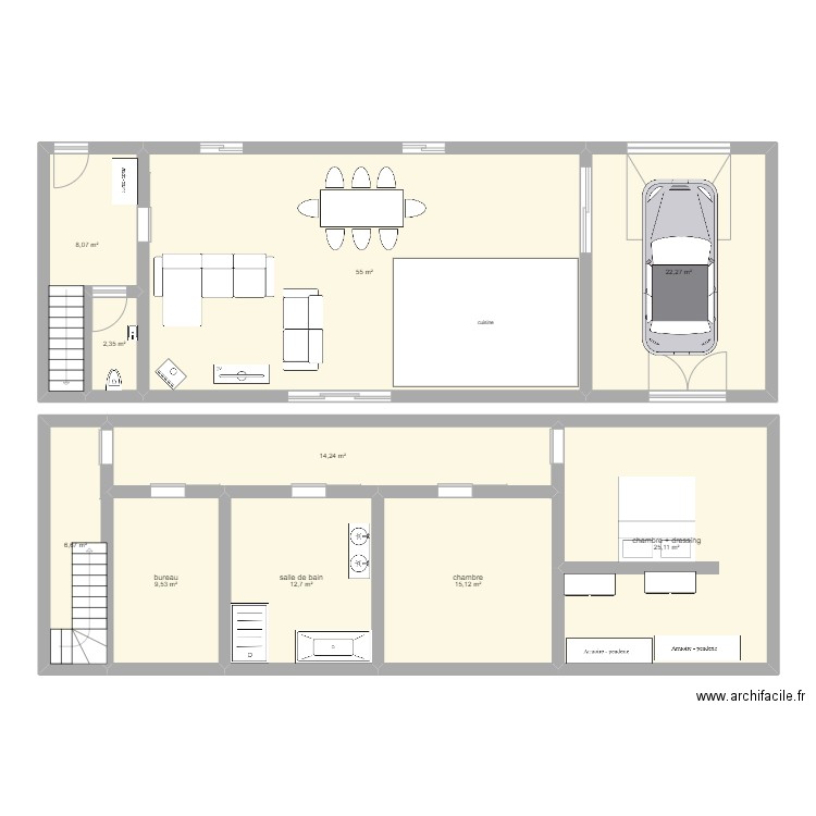 projet à etage. Plan de 10 pièces et 171 m2