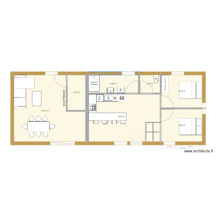 ville3. Plan de 9 pièces et 81 m2