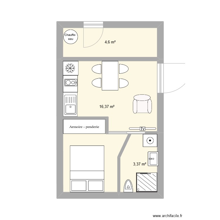 fadom6. Plan de 3 pièces et 24 m2