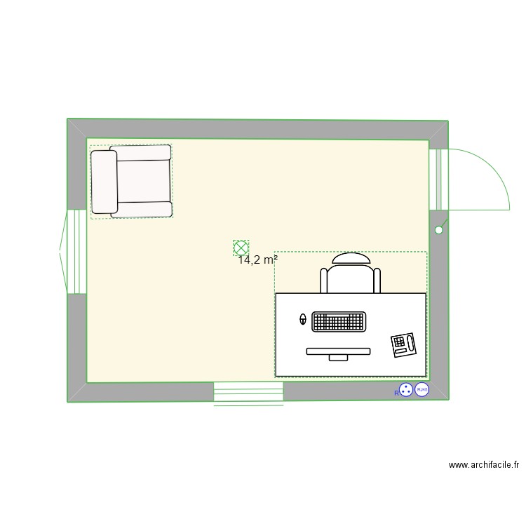 Bureau T-Trav. Plan de 1 pièce et 14 m2