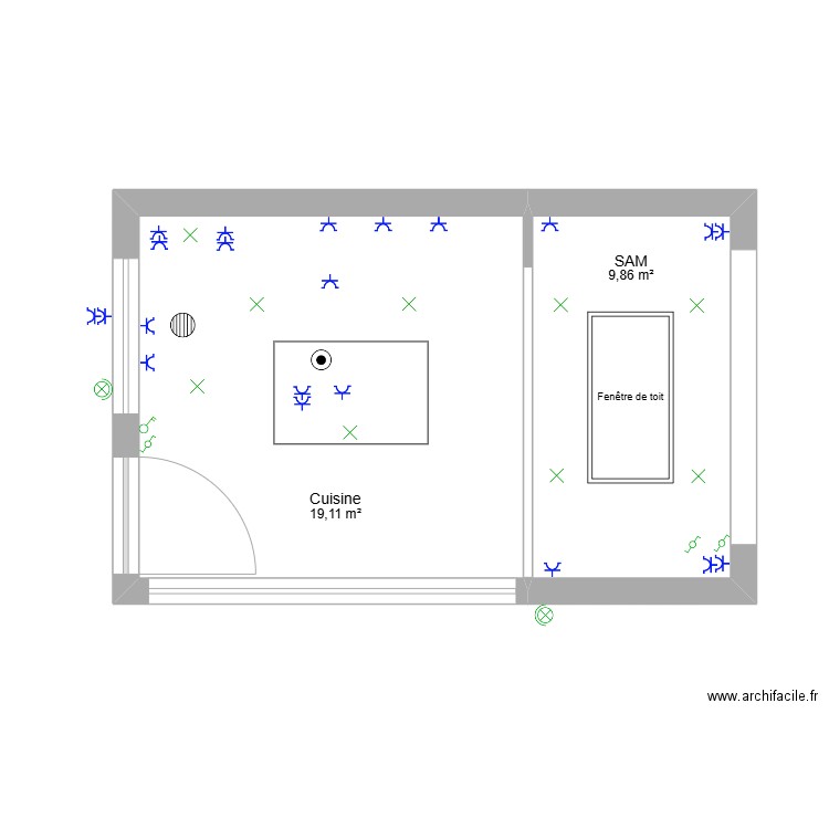 Maison - RDC cuisine. Plan de 2 pièces et 29 m2