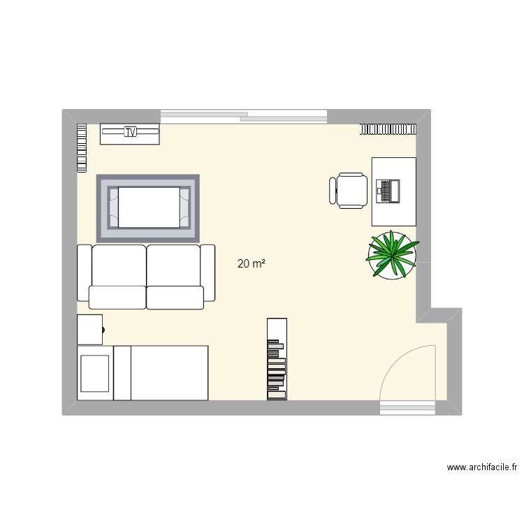 Séjour. Plan de 1 pièce et 20 m2