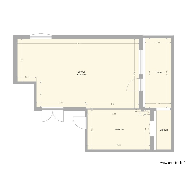 séjour et cuisine Ste FOY. Plan de 4 pièces et 54 m2