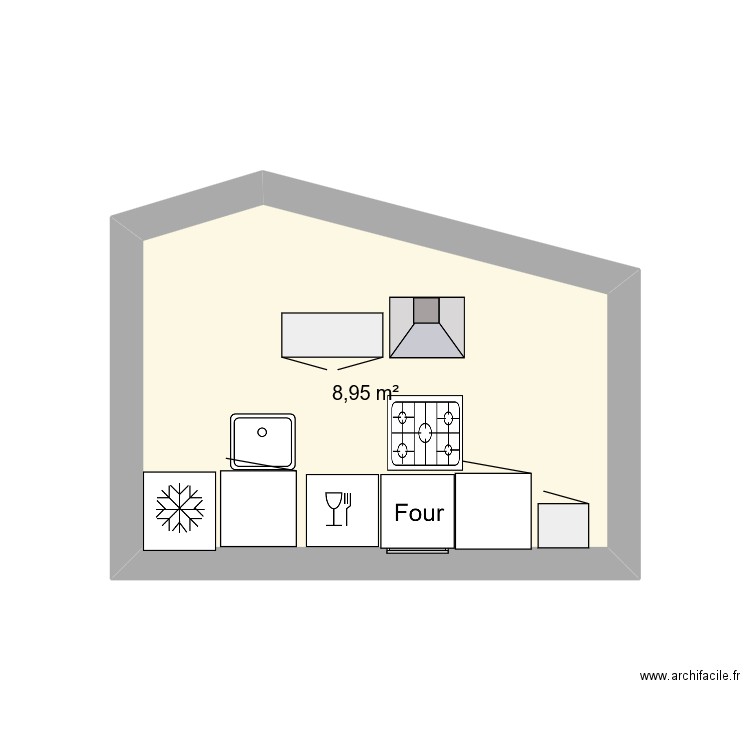 cuisine aménagé M2. Plan de 1 pièce et 9 m2