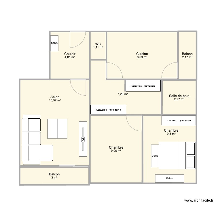 Appart. Plan de 10 pièces et 64 m2