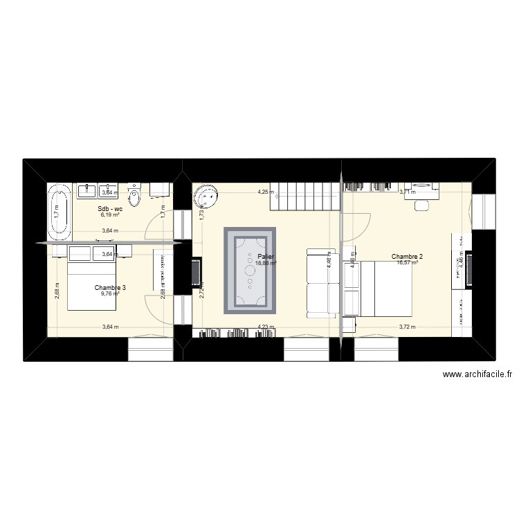 Plan Etage Thoraval - Projet v2. Plan de 4 pièces et 51 m2