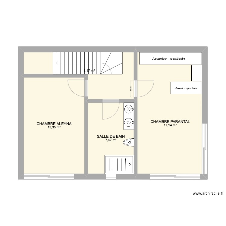 2 eme étage . Plan de 4 pièces et 47 m2