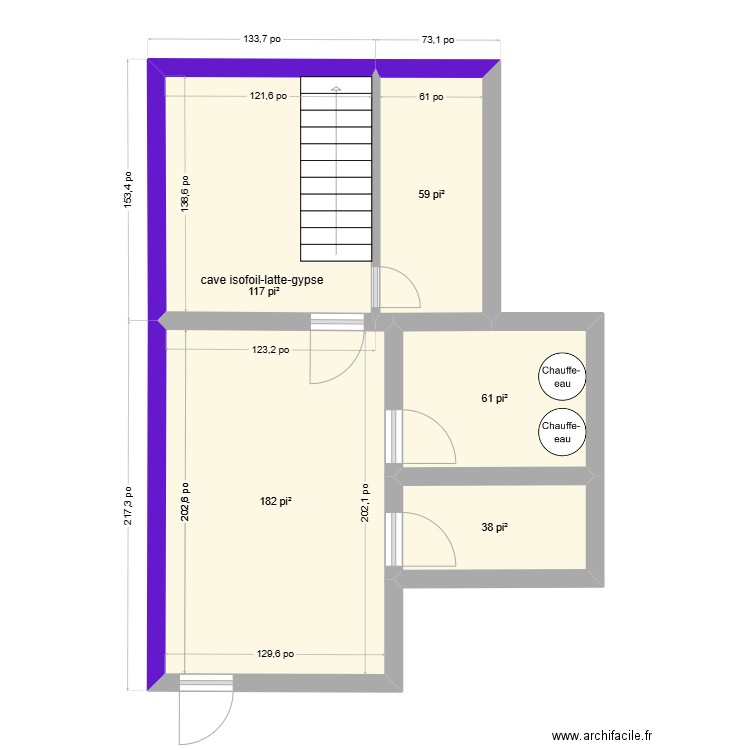 409 dequen  apres interventions. Plan de 5 pièces et 42 m2