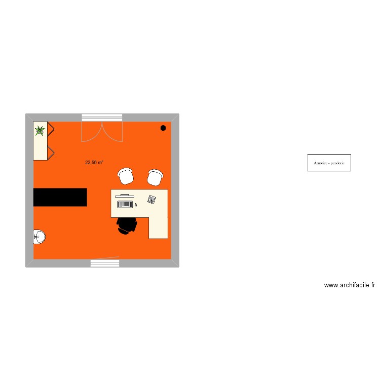 bureau ide. Plan de 1 pièce et 23 m2