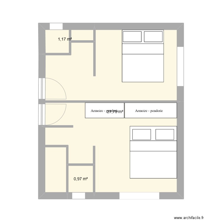 chambres bas. Plan de 3 pièces et 30 m2