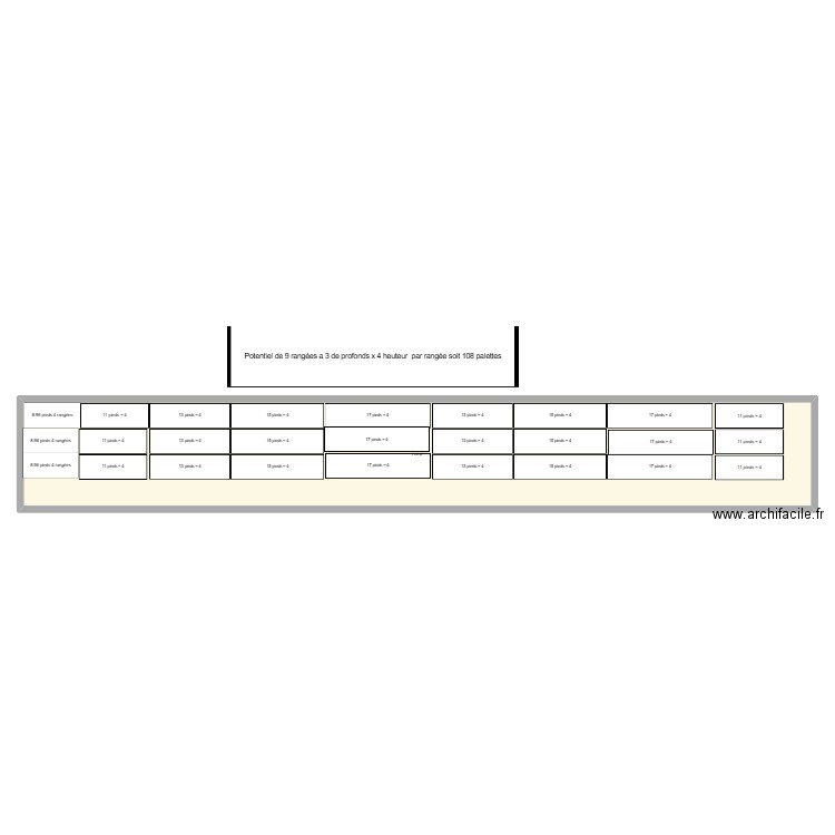 Section 11,012 pour 116 palettes de bois. Plan de 1 pièce et 201 m2