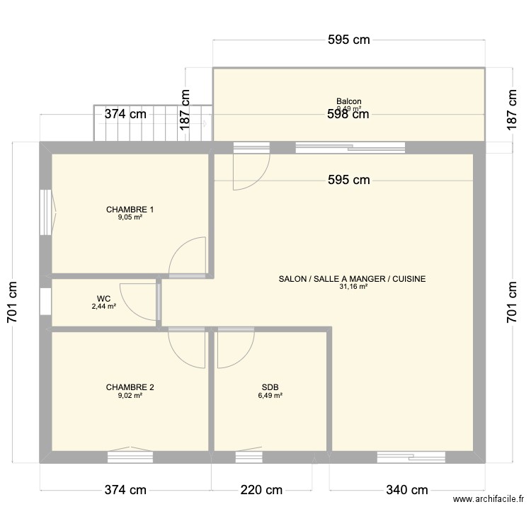 RDC . Plan de 11 pièces et 126 m2