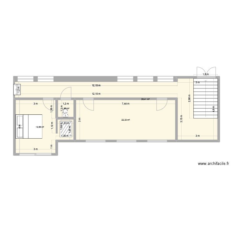 couloir. Plan de 4 pièces et 66 m2