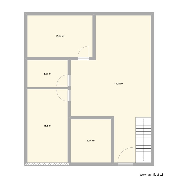 med. Plan de 5 pièces et 90 m2