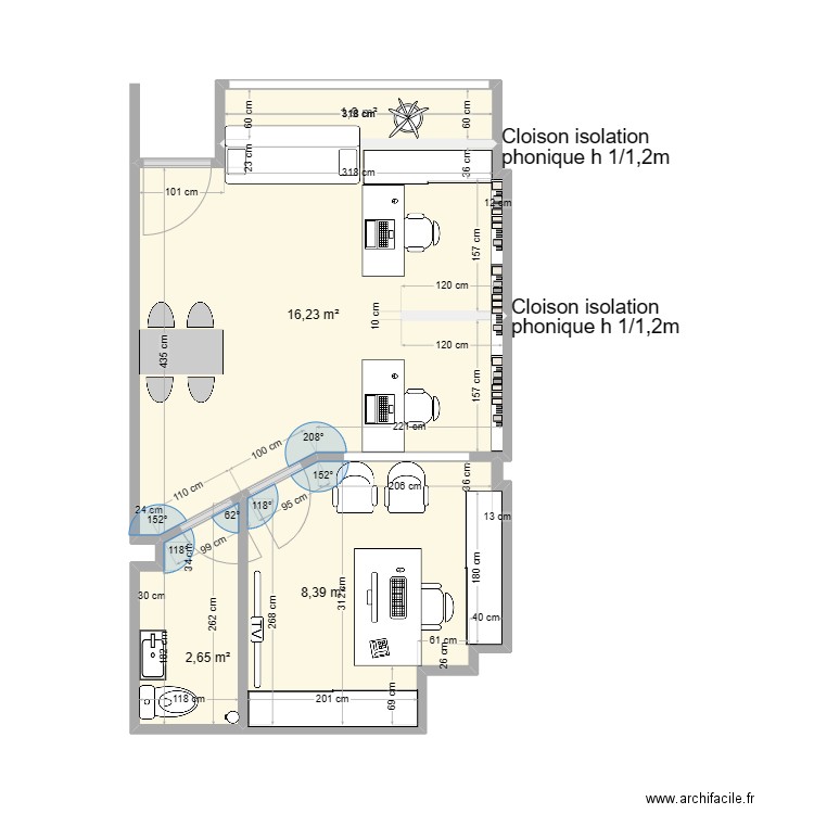 PLAN LOCAL AVEC AMENAGEMENT ET MEUBLES. Plan de 4 pièces et 29 m2