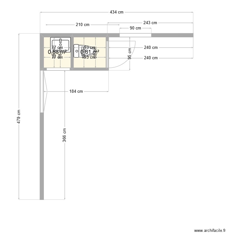 PLAN WC MAGUIDE ETAGE. Plan de 2 pièces et 1 m2