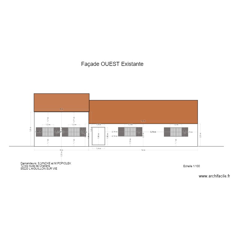 Façade OUEST Existante. Plan de 0 pièce et 0 m2