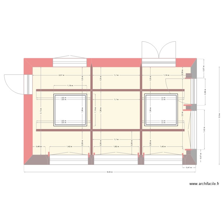 véranda. Plan de 5 pièces et 17 m2