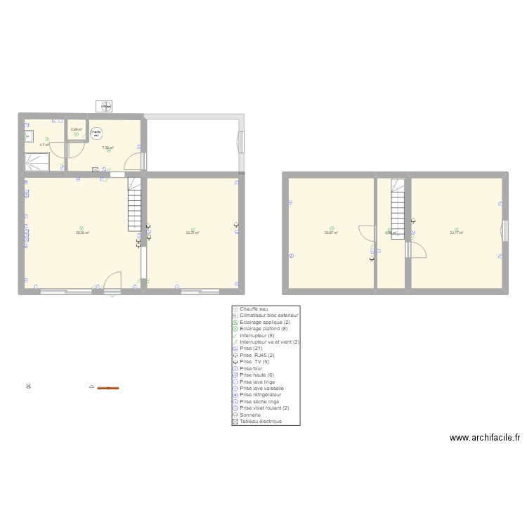 Electricité. Plan de 8 pièces et 114 m2