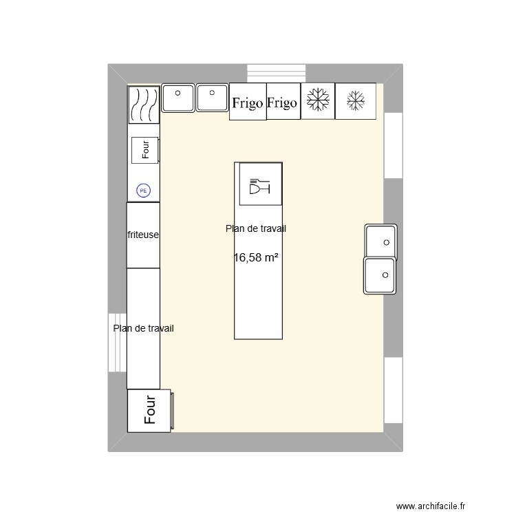 cuisine resto. Plan de 1 pièce et 17 m2